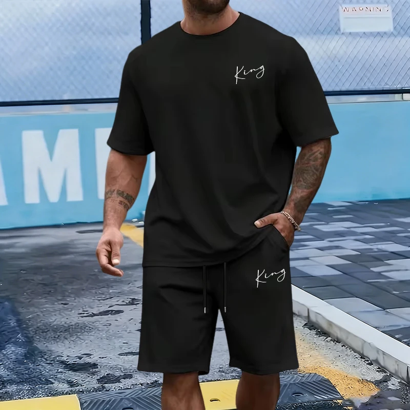 Outdoor Sports Outfit - Conjunto Masculino King Letter: Camiseta de